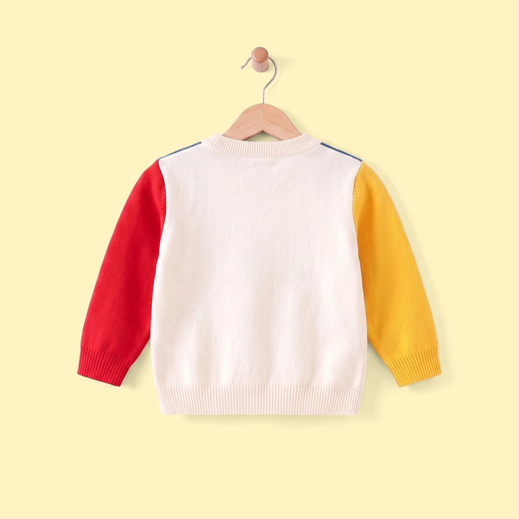 Boys Multicolor Sweater With Self-Design Excavator Theme Sweaters & Cardigans