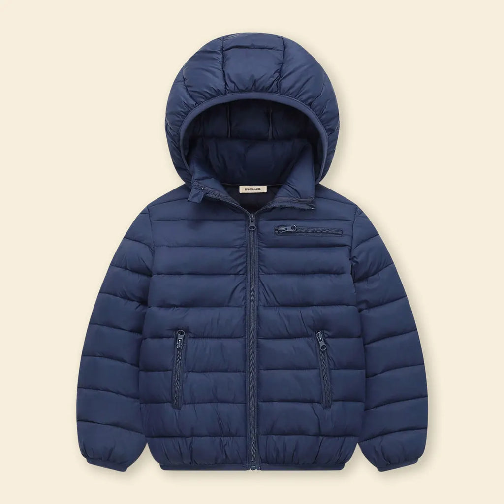 Boys Navy Blue Hooded Puffer Jacket With Long Sleeves Coats & Jackets Navy Blue 4-5 Y