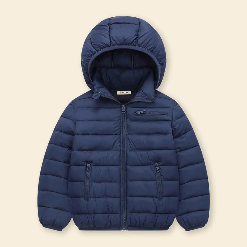 Boys Navy Blue Hooded Puffer Jacket With Long Sleeves Coats & Jackets Navy Blue 4-5 Y