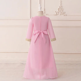 Girls Pink Embroidered A-Line Maxi Dress With V-neckline Casual Dresses