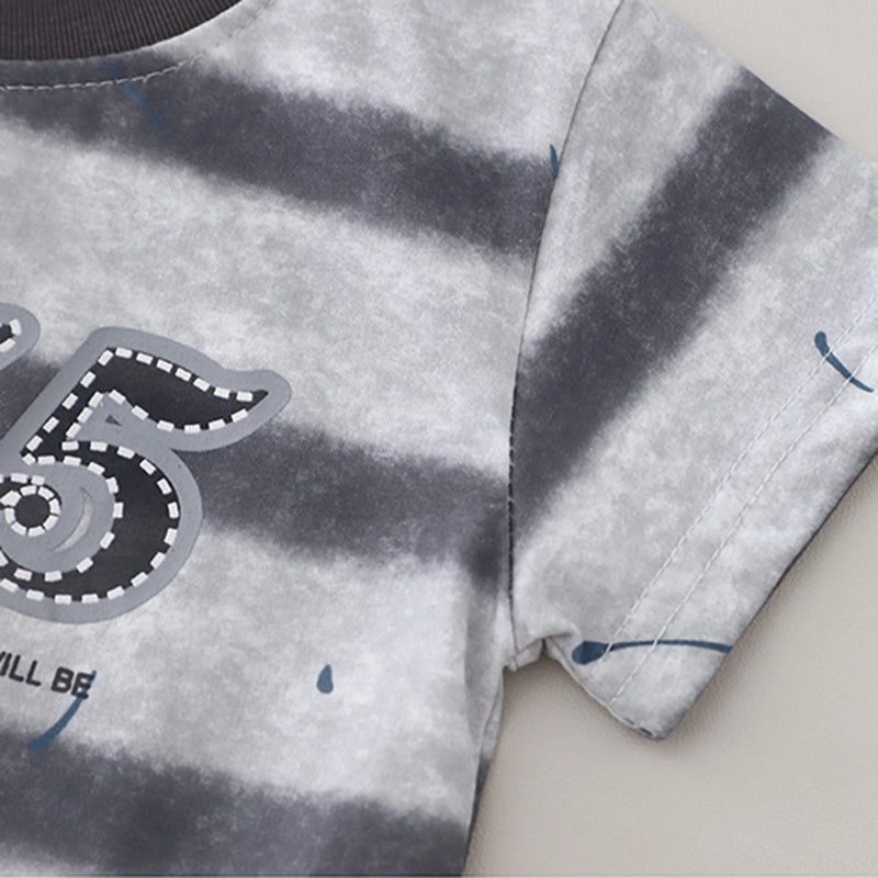 Boys Grey Alphanumeric Print T-Shirt With Denim Shorts Set Sets