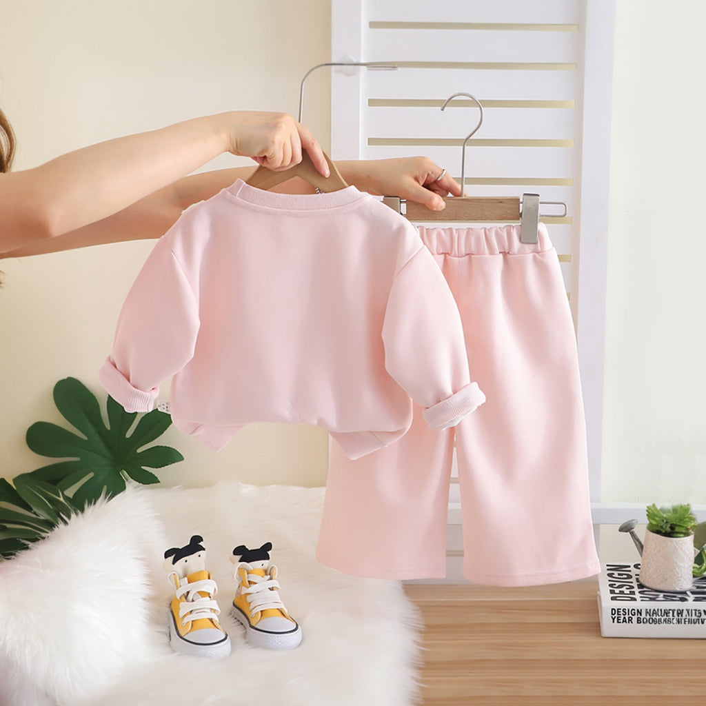 Girls Light Pink Embroidered Sweatshirt With Pants Set 2 pc. Sets