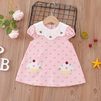 Girls Light Pink Cherry Print Peter Pan Collar A-line Dress Casual Dresses Light Pink 1-2 Y