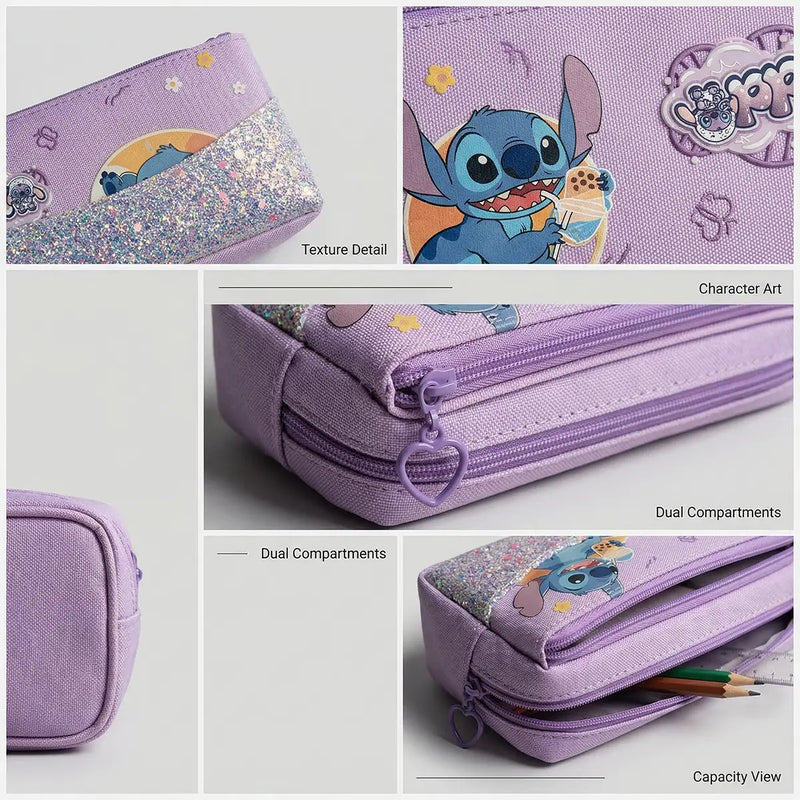 Girls Lavender Zipper Pencil Pouch with Glitter Finish Trending Accessories