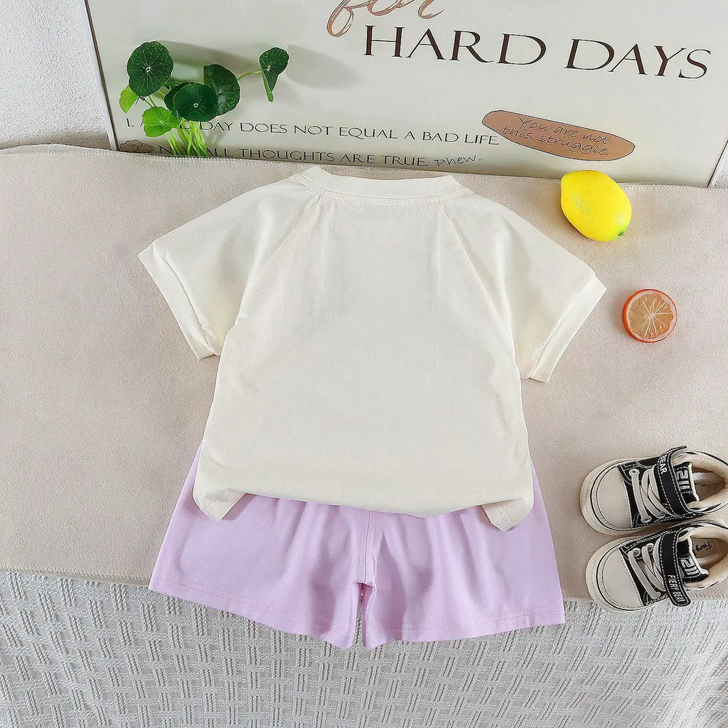 Girls Printed Raglan Sleeve Top with Lavender Shorts Sets 2 pc. Sets