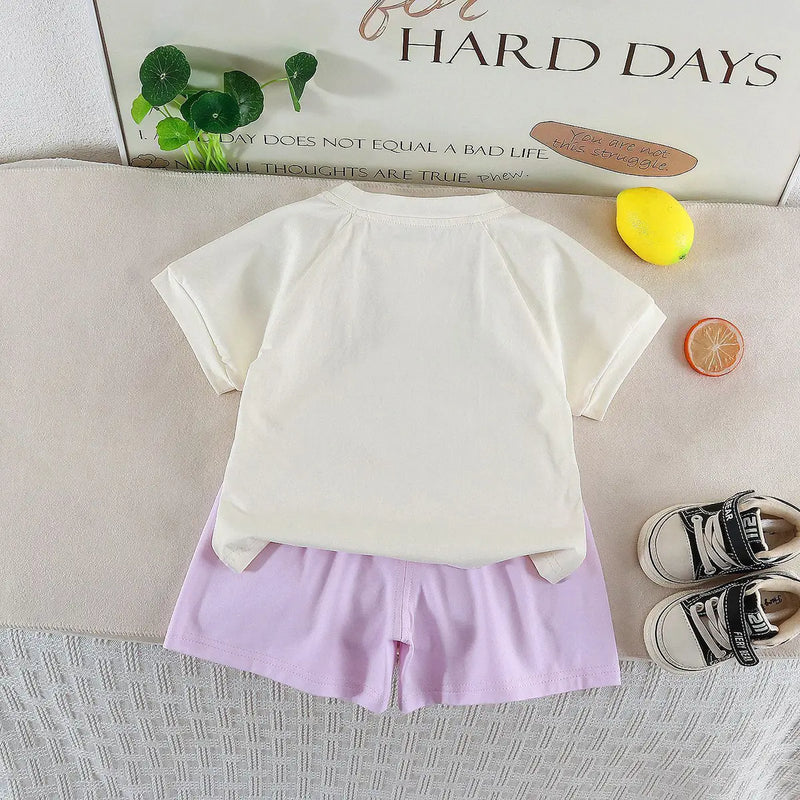 Girls Printed Raglan Sleeve Top with Lavender Shorts Sets 2 pc. Sets