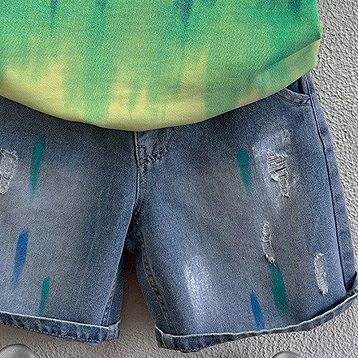 Boys Green Typography Print Short Sleeve Polo T-Shirt With Denim Shorts Sets 2 pc. Sets