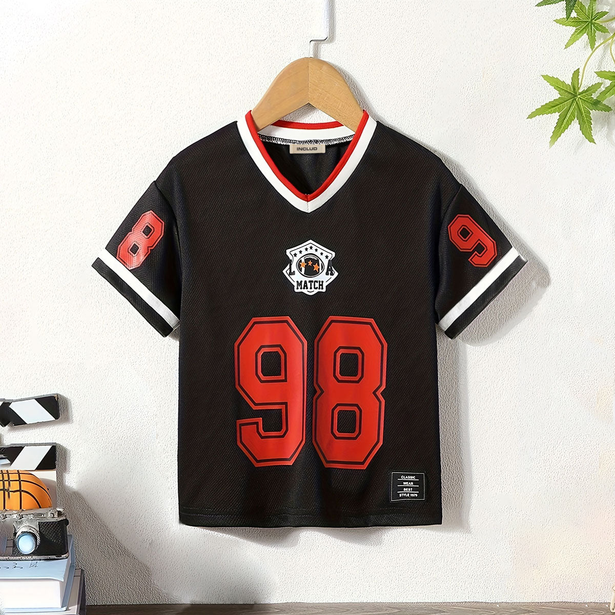 Boys Black Contrast Neck Rib Short Sleeve T-Shirt Tshirts Black 3-4 Y