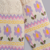 Girls Cream Floral Pattern Shirt Collar Pullover Sweaters & Cardigans