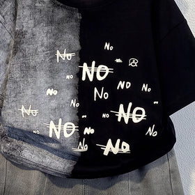 Boys Black Short Sleeve Typography Print T-Shirt With Denim Shorts Sets 2 pc. Sets