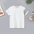 Boys White T-Shirt With Stripes on Sleeve Tshirts White 1-2 Y