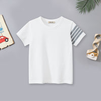 Boys White T-Shirt With Stripes on Sleeve Tshirts White 1-2 Y