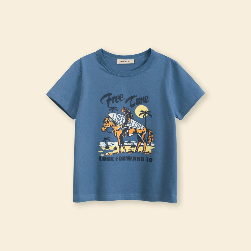 Boys Blue Graphics Printed Short Sleeves T-Shirt Tshirts