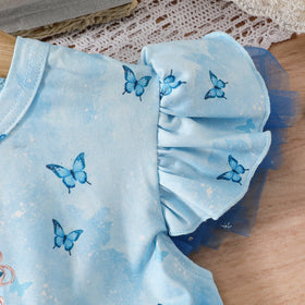 Girls Sky Blue Princess Printed Fit & Flare Dress Casual Dresses