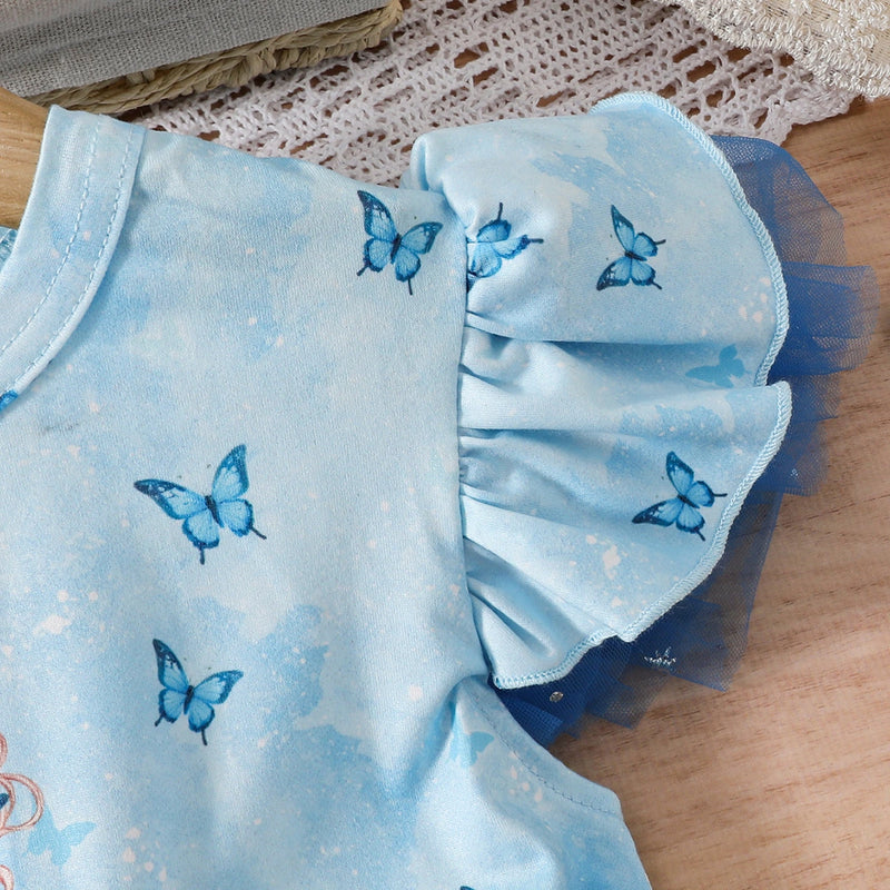 Girls Sky Blue Princess Printed Fit & Flare Dress Casual Dresses
