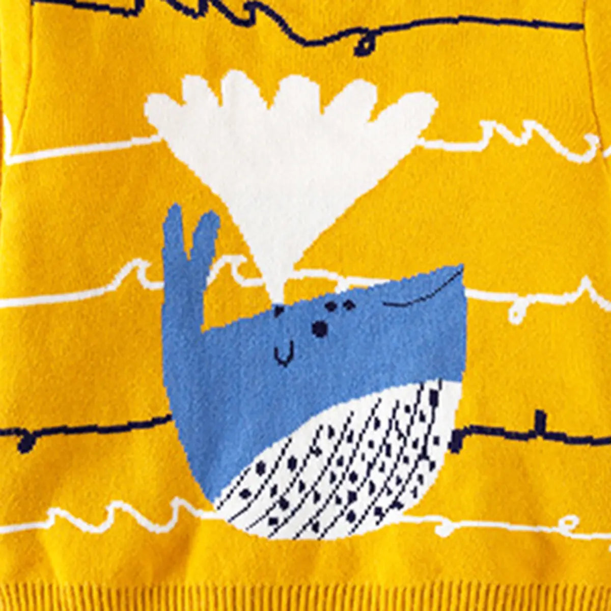 Boys Yellow Self-Design Whale Cartoon Pattern Knitted Sweater Sweaters & Cardigans