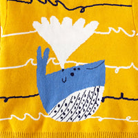 Boys Yellow Self-Design Whale Cartoon Pattern Knitted Sweater Sweaters & Cardigans