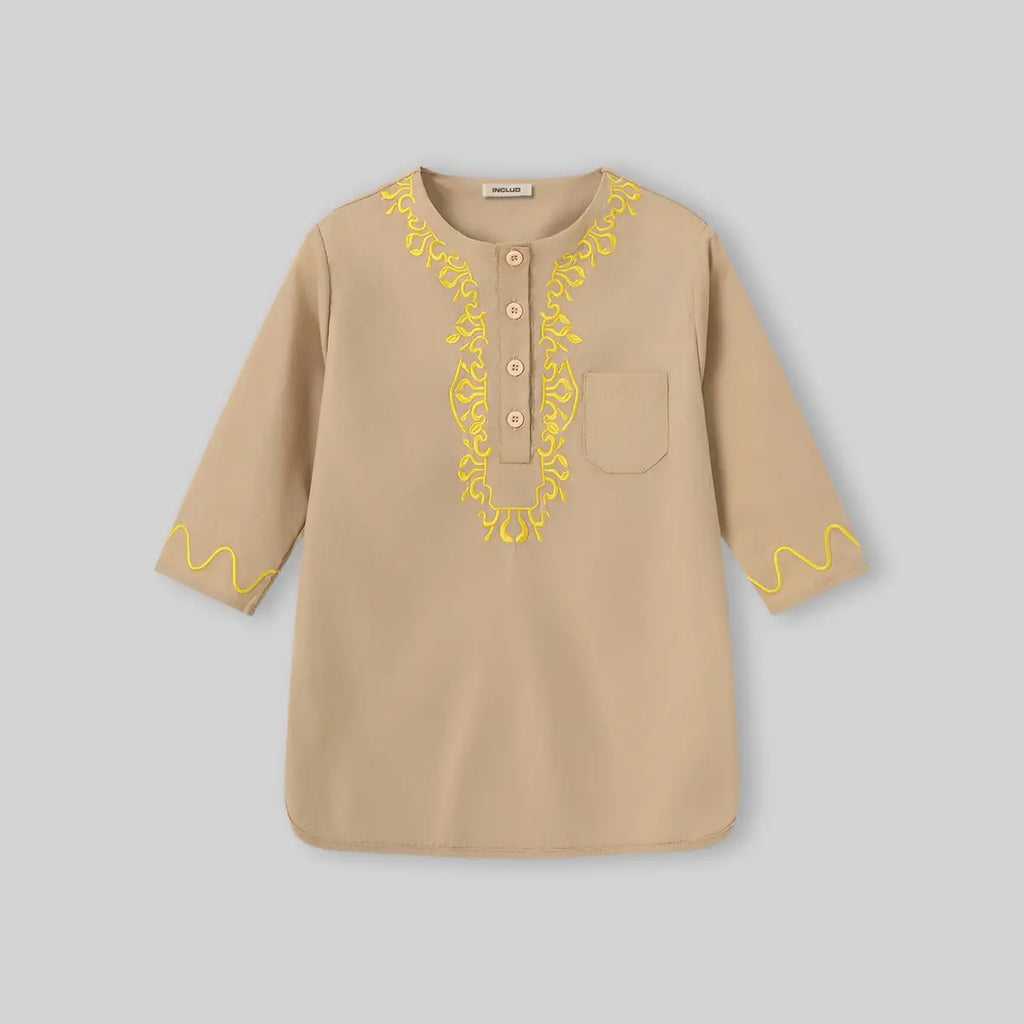 Boys Khaki Embroidered Kurta With Pajama Sets Ethnicwear Boys