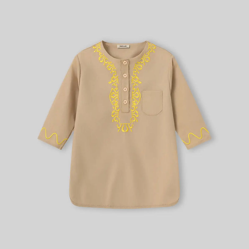 Boys Khaki Embroidered Kurta With Pajama Sets Ethnicwear Boys