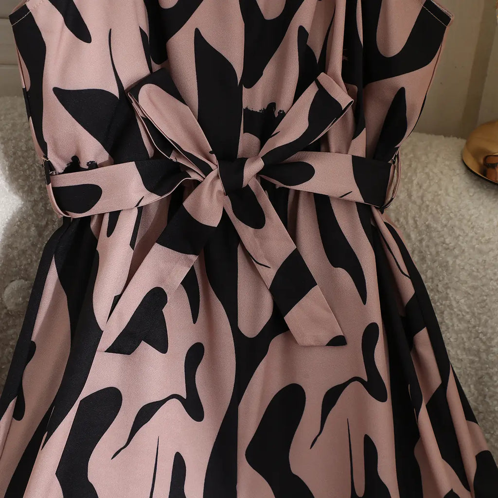 Girls Black Abstract Printed Sleeveless Jumpsuit Jumpsuits