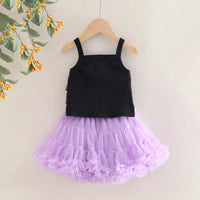 Girls Ruffle Sleeveless Top With Purple Tiered Tulle Skirts Set Sets