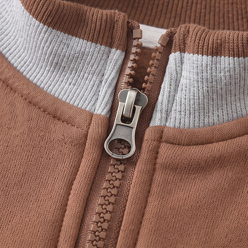 Boys Light Brown Graphic Embroidered Jacket & Jogger Sets Sets