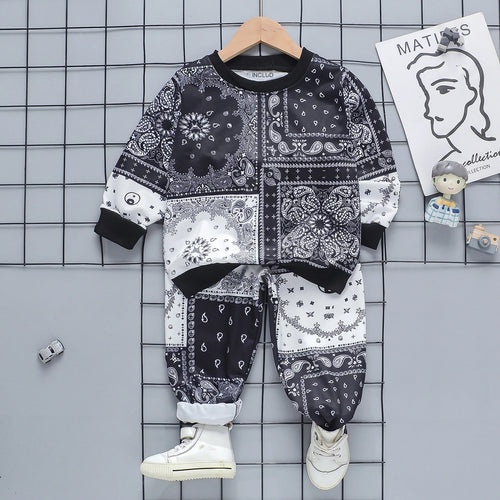 Boys Black Paisley Printed Sweatshirt & Joggers Co-ord Sets Sets Black 1-2 Y