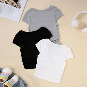 Girls Grey Short Sleeve Round Neck Top ( Pack Of 3) Value Packs