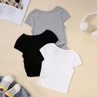 Girls Grey Short Sleeve Round Neck Top ( Pack Of 3) Value Packs