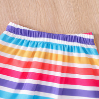 Girls Purple Printed Tie Knot Top With Stripes Skirt Set 2 pc. Sets