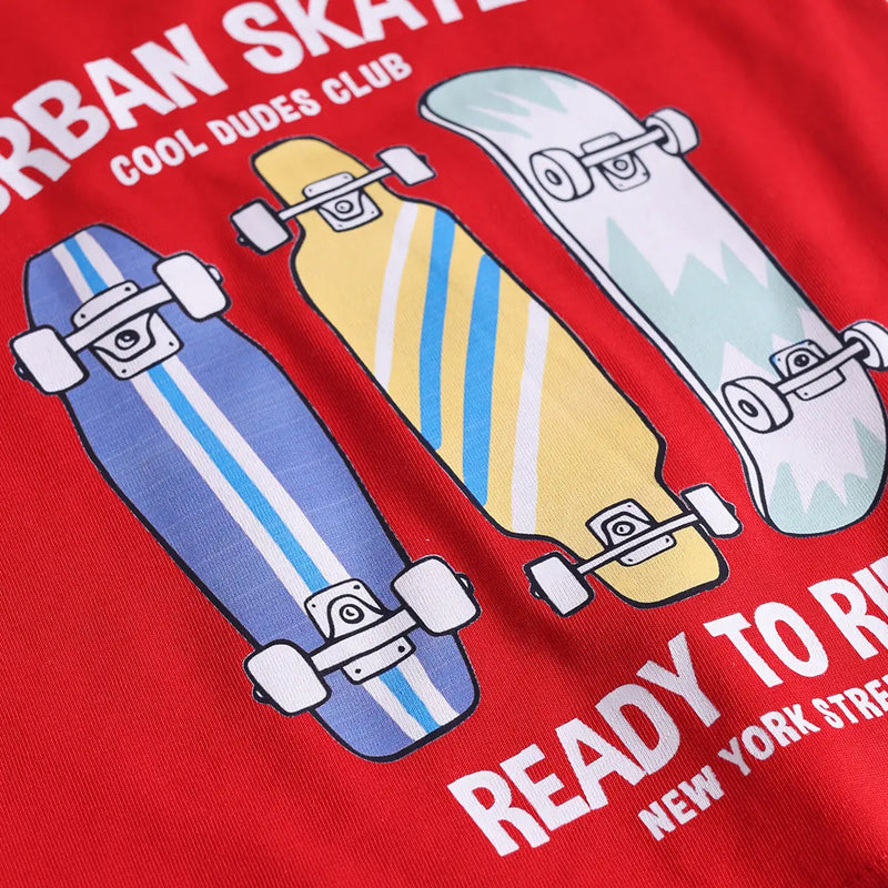 Boys Red Skate Graphics T-Shirt With Elasticated Shorts Sets 2 pc. Sets