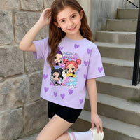 Girls Purple Graphics K-pop Print T-Shirt With Shorts Set Sets