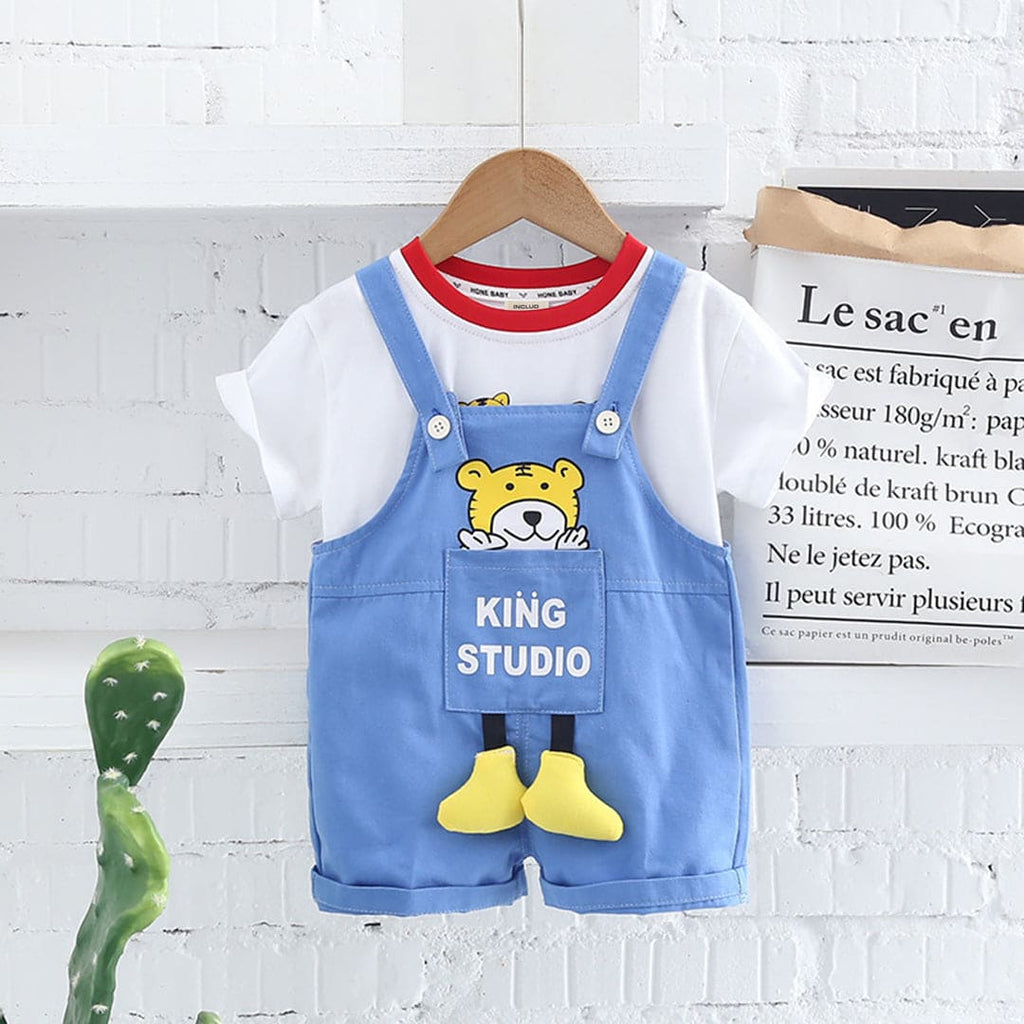 Boys Short Sleeve Printed T-Shirt With Dungaree