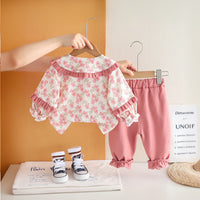 Girls Pink Floral Printed Long Sleeves Top With Pants Set 2 pc. Sets