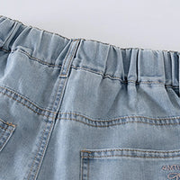 Girls Light Blue Pearl Embellished Relaxed Fit Denim Shorts Shorts