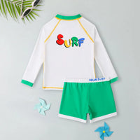 Boys Dinosaur Cartoon Print T-Shirt With Green Shorts Swimwear Sets Sets