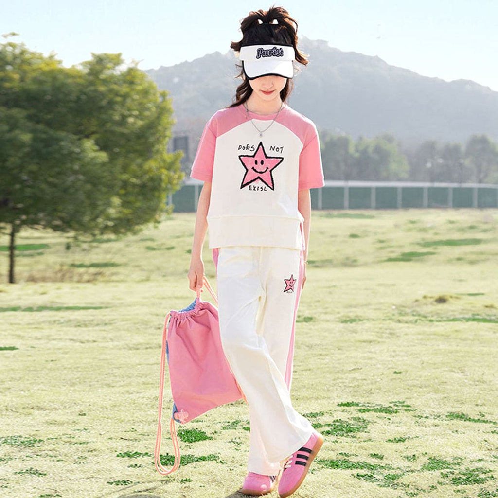 Girls Star Print T-Shirt With Elasticated Trouser