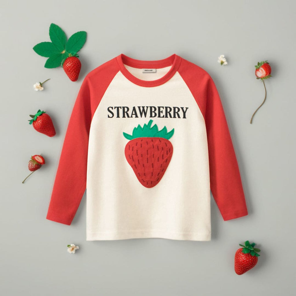Girls Strawberry Print Raglan Sleeve T-shirt