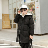Boys Black Solid Puffer Hooded Down Jacket