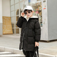 Boys Black Solid Puffer Hooded Down Jacket Coats & Jackets Black 2-3 Y