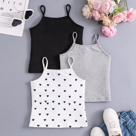 Girls Multicolour Heart Print Sleeveless Cami Tops Pack Of 3 Tops