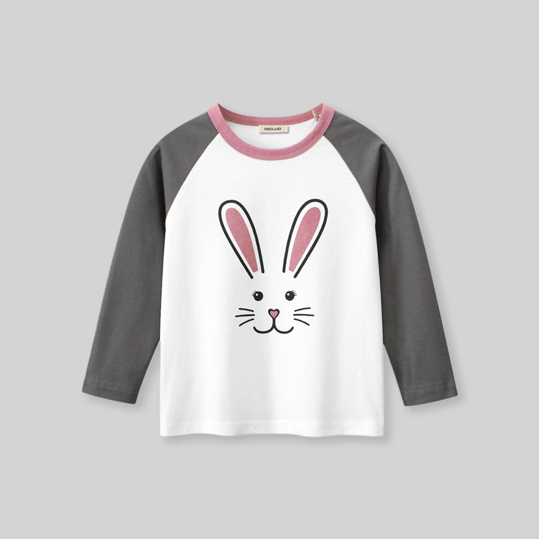 Girls Rabbit Print Long Sleeves T-Shirt Tshirts   