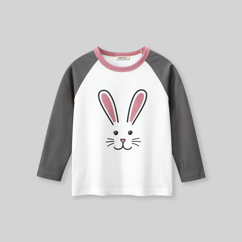 Girls Rabbit Print Long Sleeves T-Shirt Tshirts   