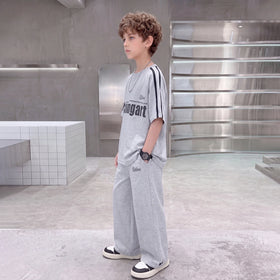 Boys Grey Typographic Raglan Sleeve T-Shirt With Pants Sets 2 pc. Sets