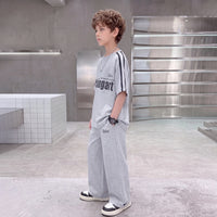 Boys Grey Typographic Raglan Sleeve T-Shirt With Pants Sets 2 pc. Sets