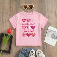 Girls Pink Heart Print Short Sleeve T-Shirt Tshirts Pink 2-3 Y