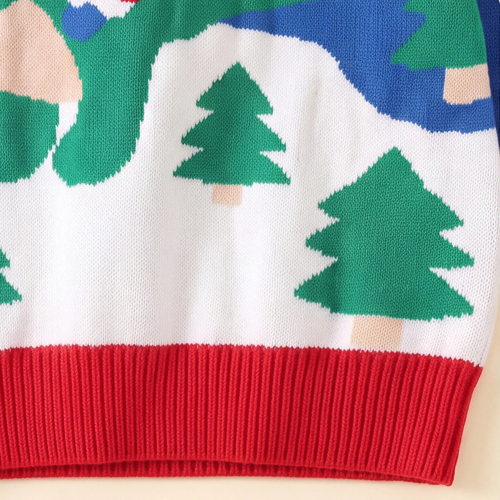 Boys Blue Sweater With Self-Design Santa Pattern Sweaters & Cardigans