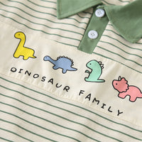 Boys Green Dinosaur Striped Polo T-shirt with Shorts Set Sets