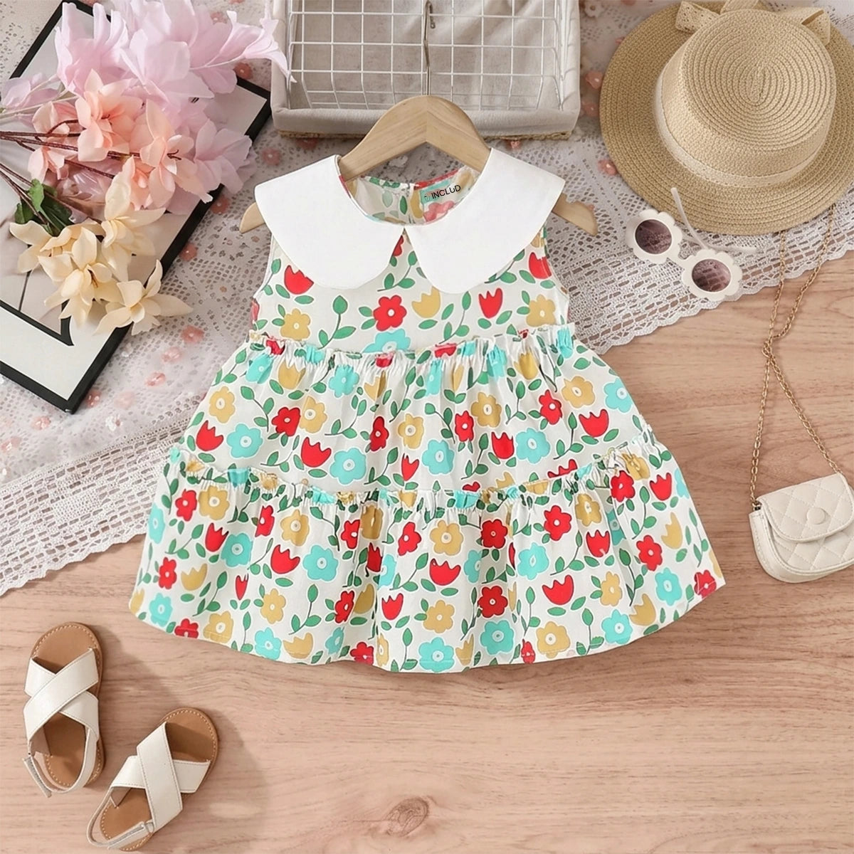 Girls Multicolor Floral Print Fit & Flare Tiered Dress Casual Dresses Multicolor 1-2 Y