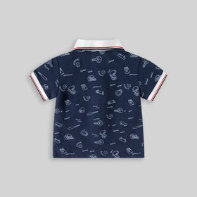 Boys Navy Blue Sports Graphics Casual Polo T-Shirt Tshirts